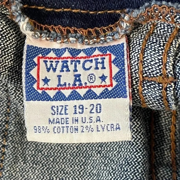 VINTAGE 90s Watch LA Denim Blue Jeans Y2K Pinstripe Size Jrs 19/20 70s style USA - Picture 8 of 14